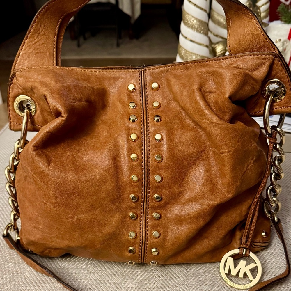 Michael Kors Tan Leather Shoulder Bag with Gold Accents